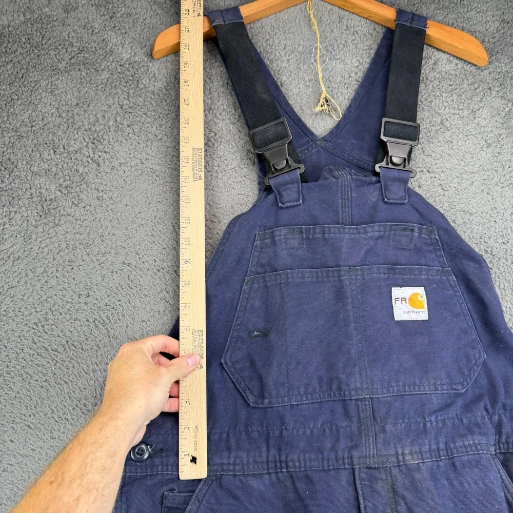 Carhartt FR FRR43 DNY Flame Resistant Quilt Lined Bib Overalls Navy Blue Medium